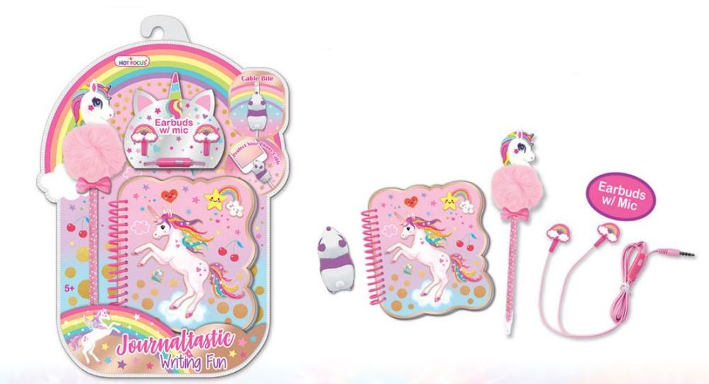 Zestaw Słuchawki Zatyczka Kołozeszyt Długopis Jednorożec Hot Focus