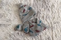 1-3 lata komplet zimowy zara czapka komin rękawiczki dinozaury dino