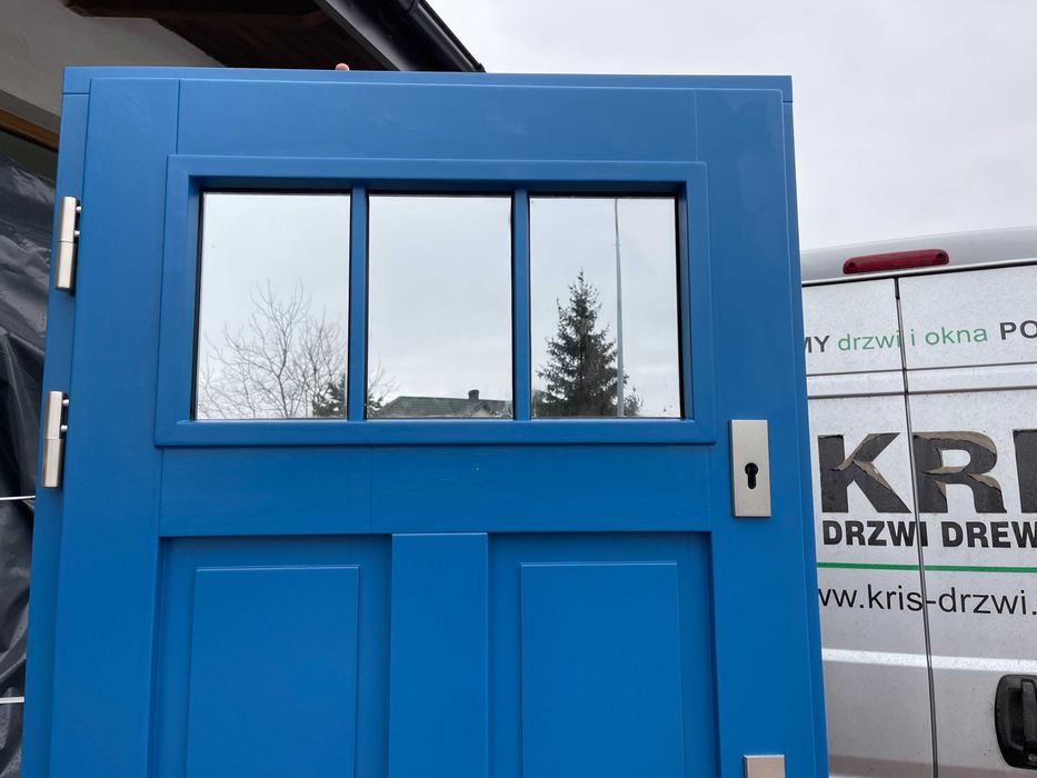 Drzwi zewnętrzne drewniane Amerykańskie niebieskie CAŁA POLSKA