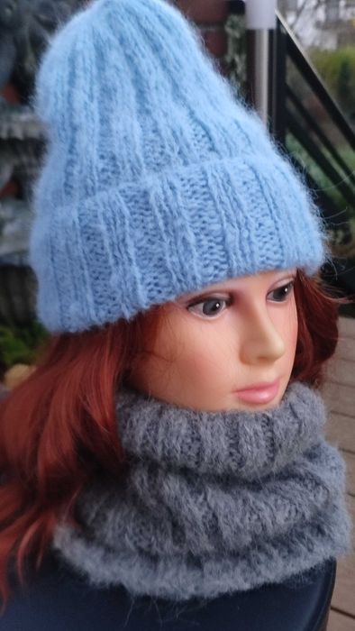 Czapka i komin z delikatnej alpaki i merino - handmade