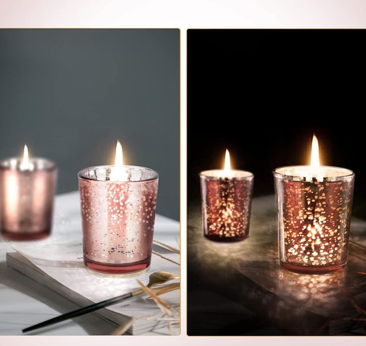 12 Szklanych Świeczników Tealight LALAGO Różowe Złoto Dekoracja