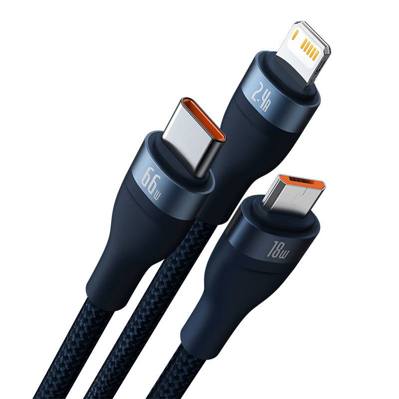 Kabel USB 3w1 Baseus , USB-C + micro USB + Lightning, 66W, 1.2m