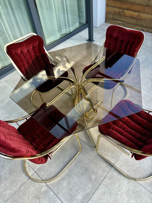 Gastone Rinaldi stół z 4 krzesłami złoty zestaw do jadalni Włochy 1970