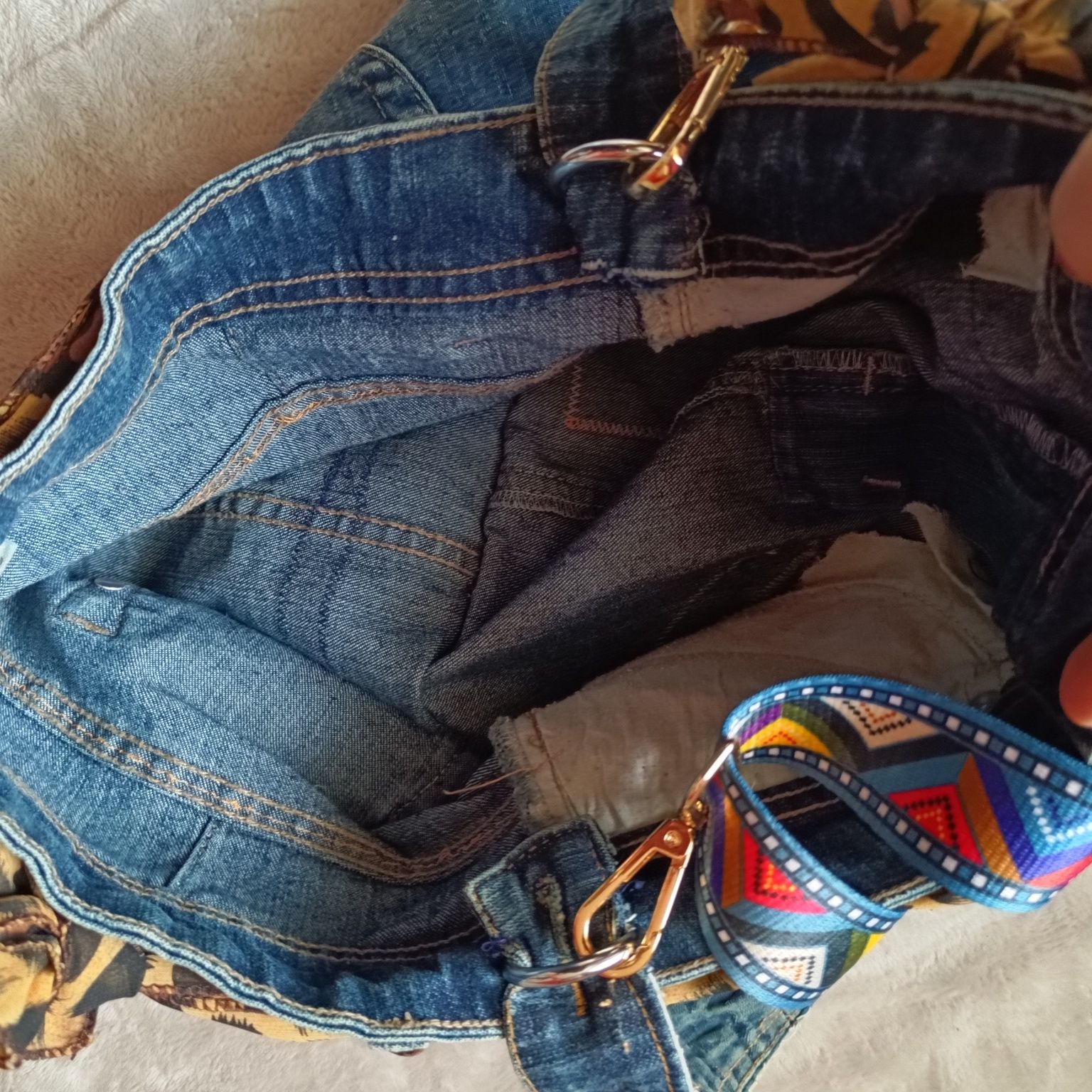 Torebka jeansowa + nowy długi pasek regulowany taśma materiałowy