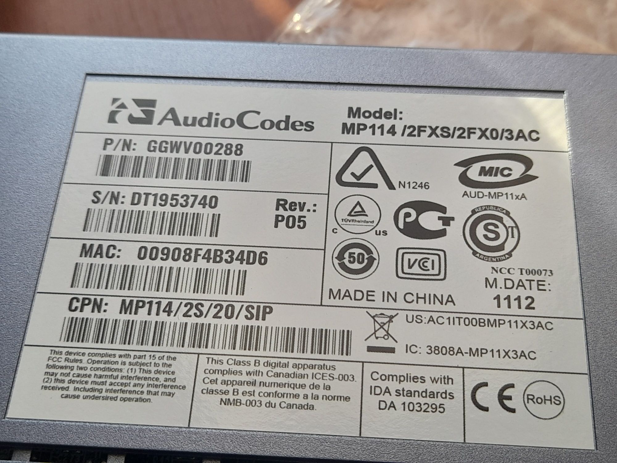 audiocodes mp114 ip телофонія аналоговий VoIP-шлюз