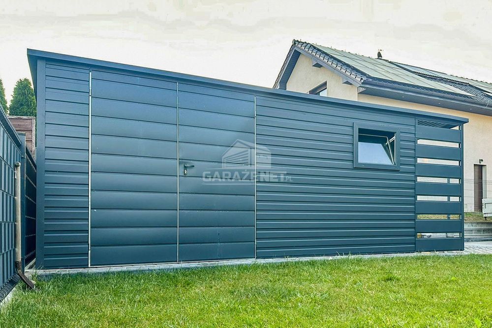 SCHOWEK DOMEK OGROODOWY 4,5X2M Wiata 1M Antracyt Dach Spad W Tył Gb479