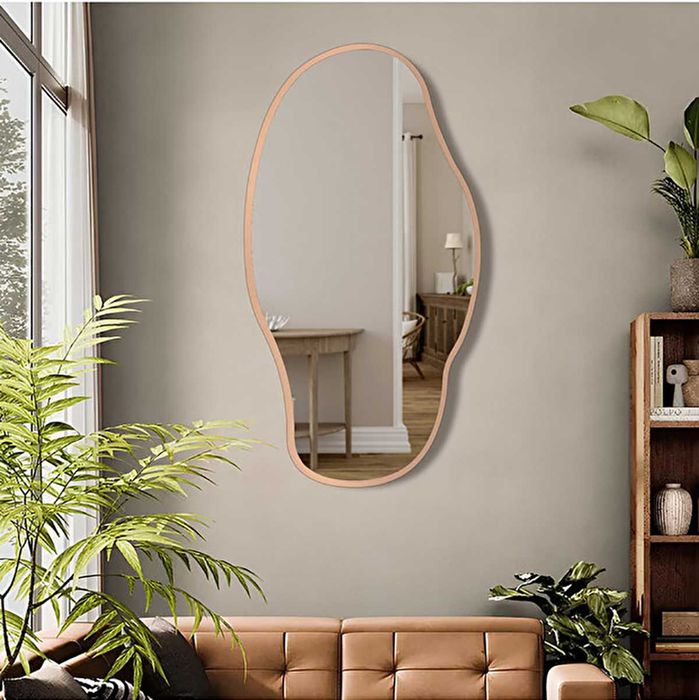 Asymetryczne Lustro Ścienne 40x75 cm – Rama MDF w Kolorze Miedzi