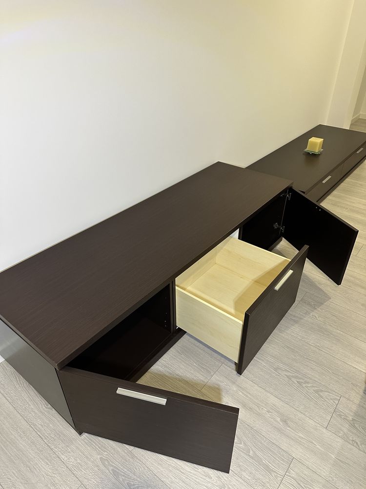 Moveis modulares sala estar Wengue. Aparadores, modulos parede e mesa