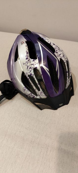 Kask rowerowy, rozmiar 49-54, fioletowy z lampką