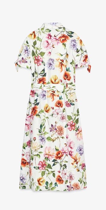 Sukienka midi długa Zara L XL bawełna kwiaty kieszenie pasek