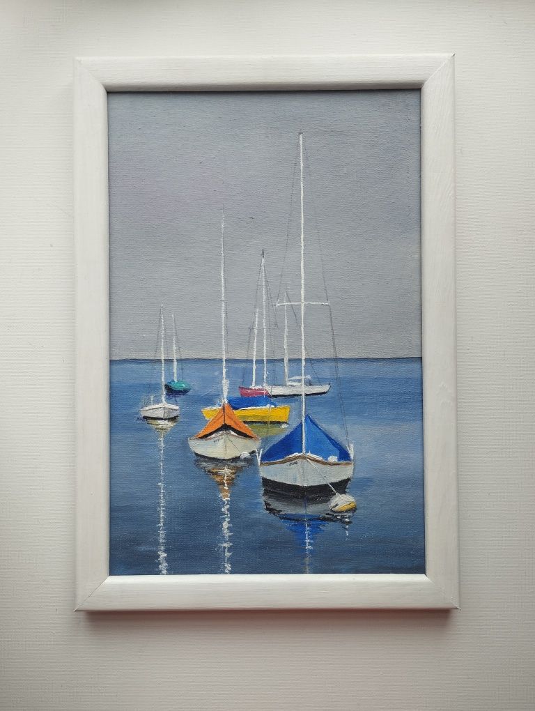 Картина "Яхти" оригінальний олійний живопис в рамці