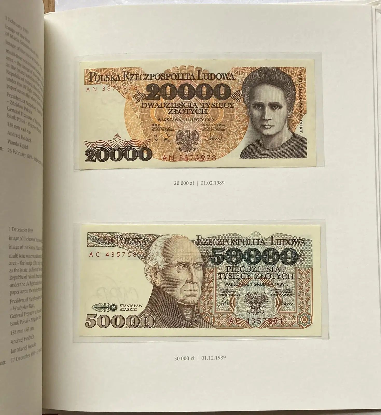Album polskie banknoty obiegowe  1975r - 1996r.