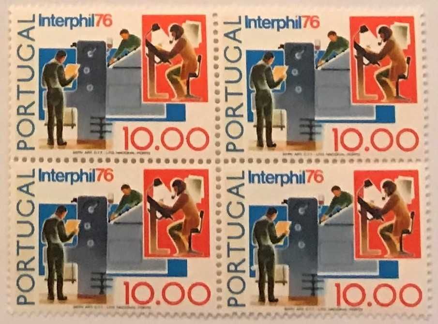 Quadra de selos novos de 10$00 - INTERPHIL - 1976