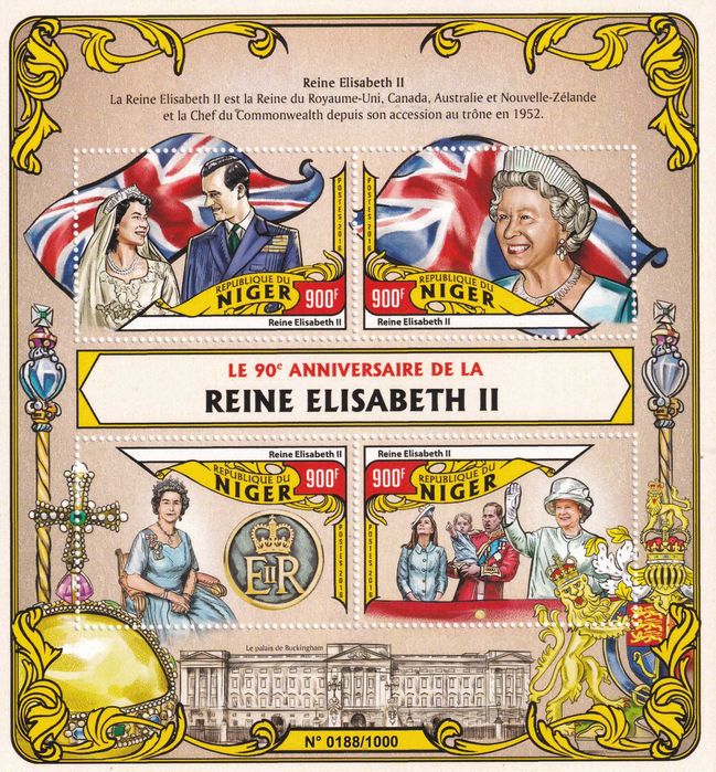 Niger 2016 cena 5,90 zł kat.9€ (2) - Elżbieta II, arkusz
