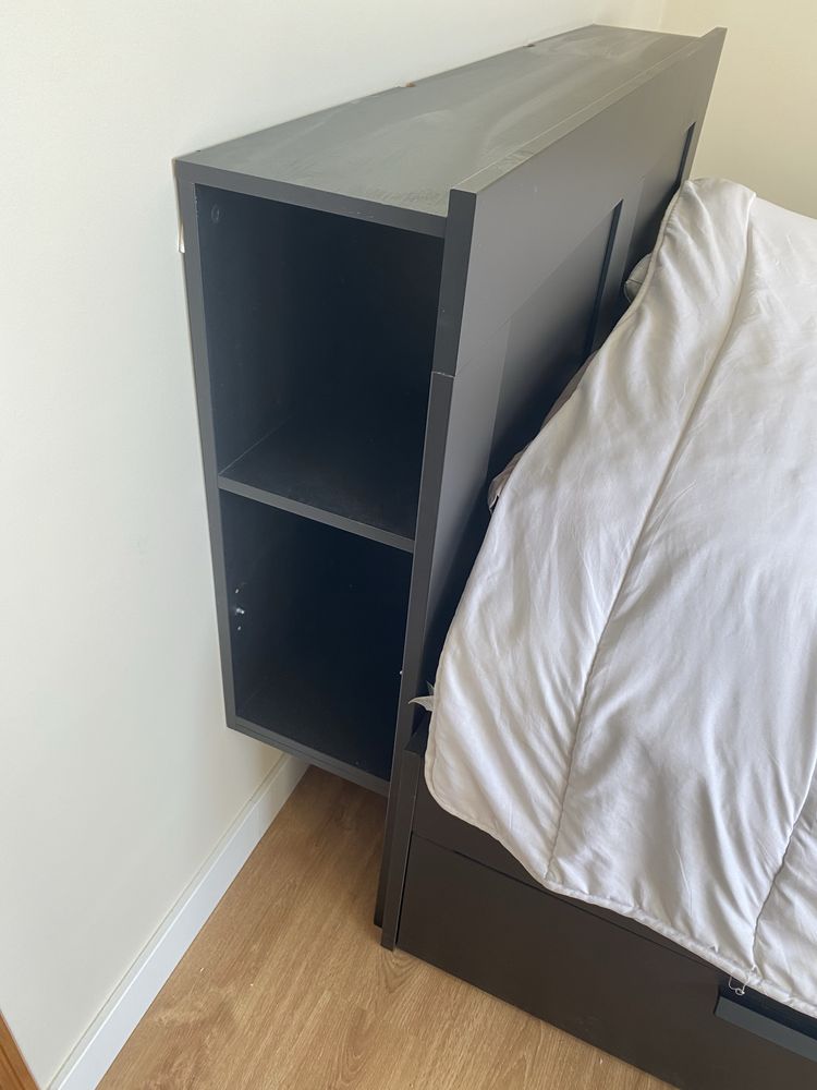 Estr. cama c/arrumação e cabeceira, branco/Lönset, 140x200 cm