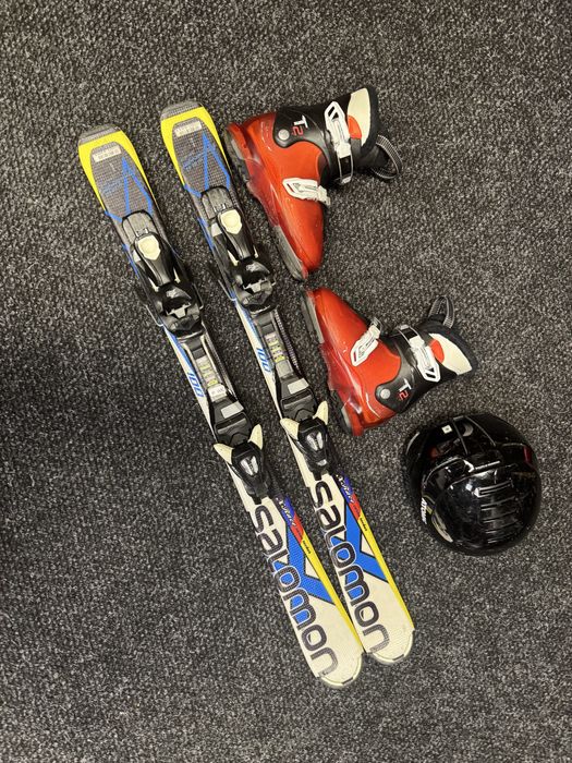 Zestaw Narty Junior Salomon 100cm + Buty Salomon 21cm + Kask Atomic