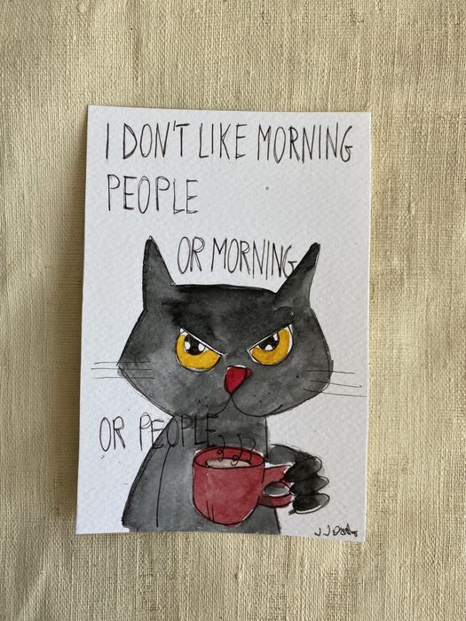 Kartka okolicznościowa i don’t like morning people kot kotek kawa