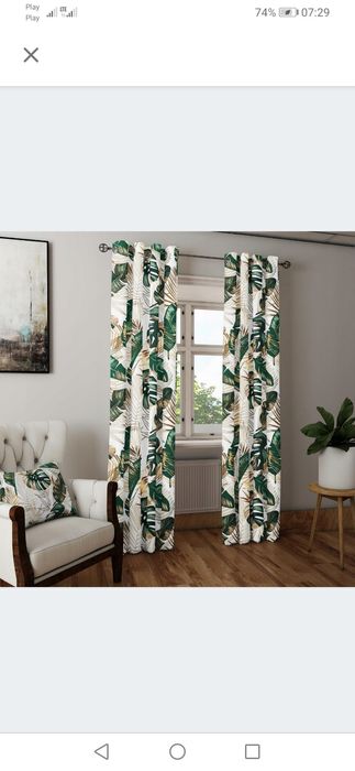 Komplet zasłon liście monstery 140x250 na przelotkach 145x250 Wysylka