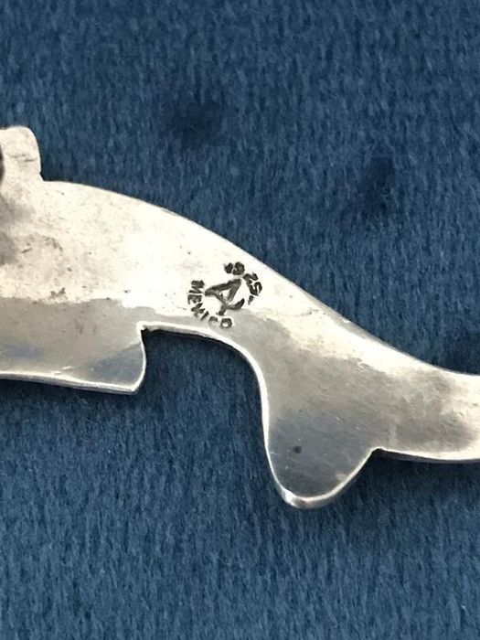 Вінтажна срібна моно сережка кліпса риба 925 проба мексика