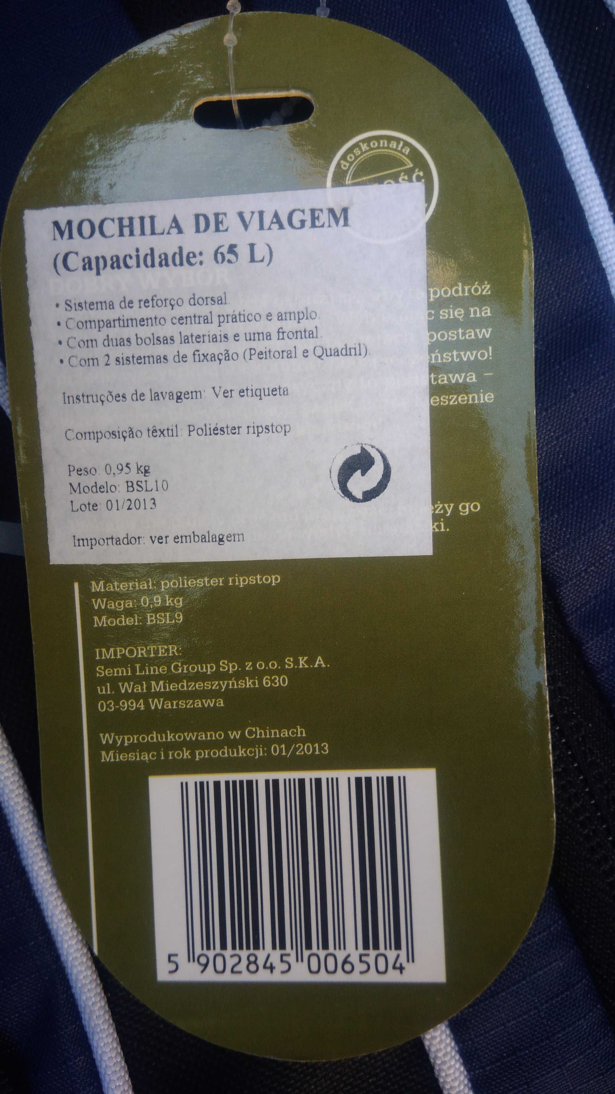 Mochila Campismo 65L PLECAK (nova)