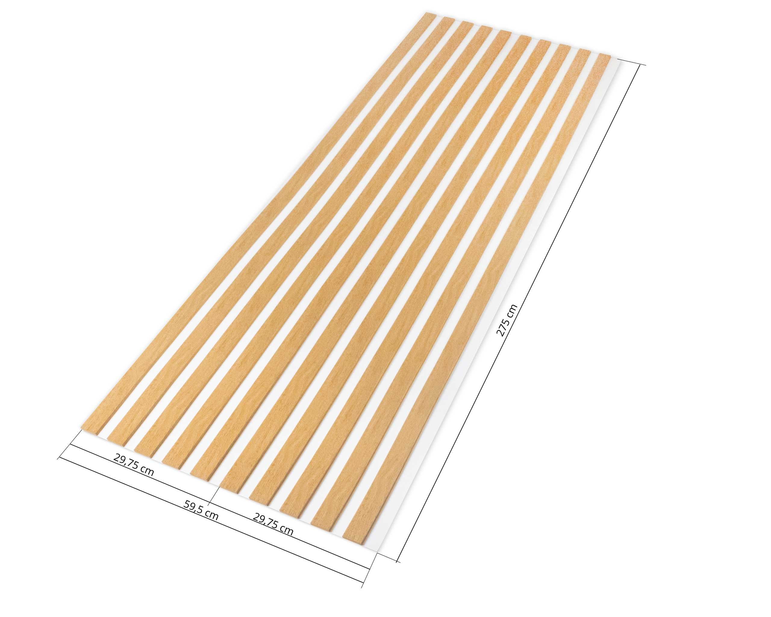 Lamele ścienne na białej płycie HDF - 275 cm x 59,5 cm - Dąb i inne