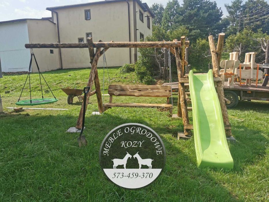 PROMKA! Drewniana huśtawka ogrodowa z grubych bali / Plac zabaw Stelaż