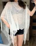 ponczo poncho beach cover-up boho narzutka na plażę z frędzlami