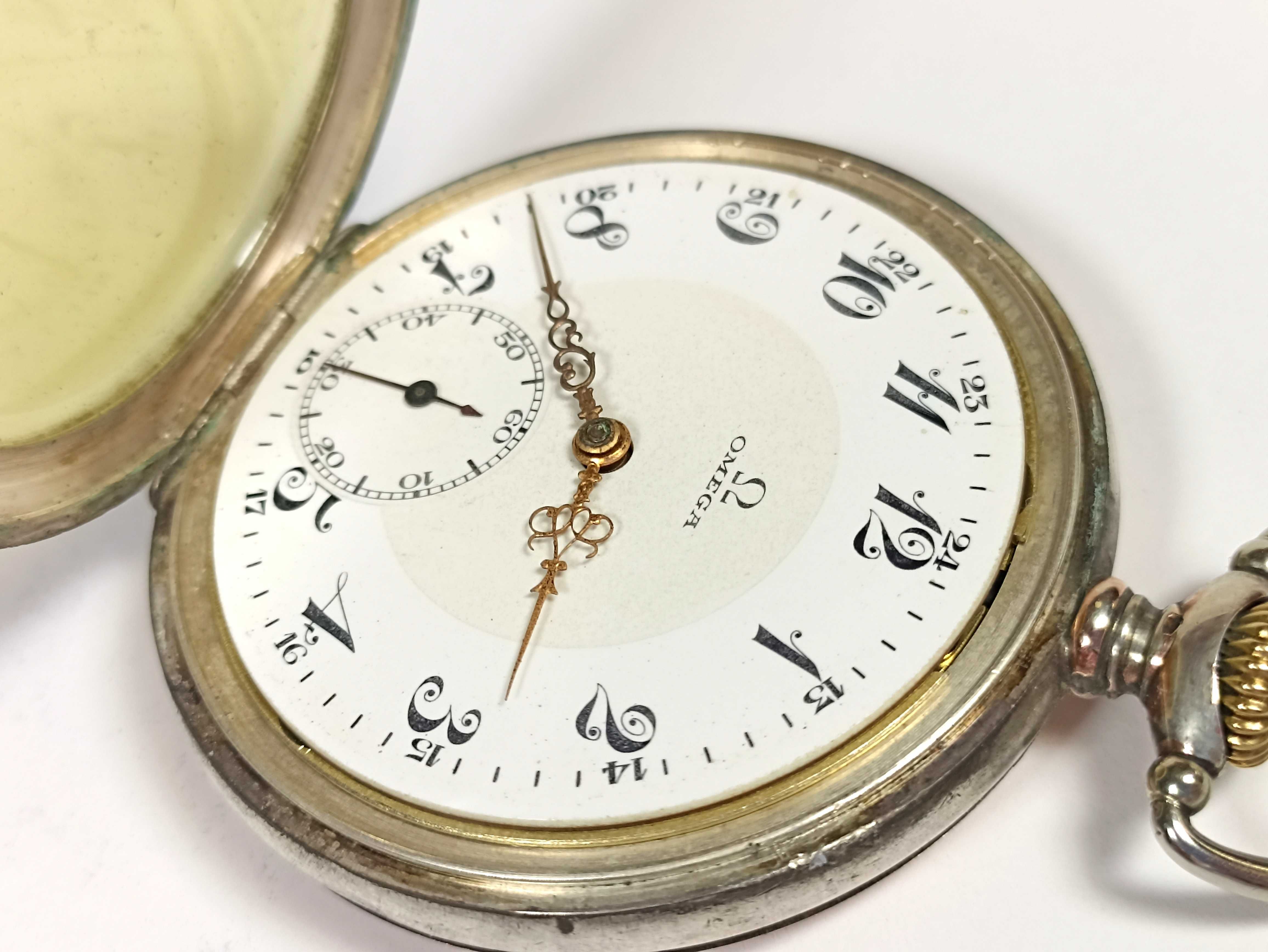 SREBRNY ZEGAREK OMEGA kieszonkowy vintage pr.800
