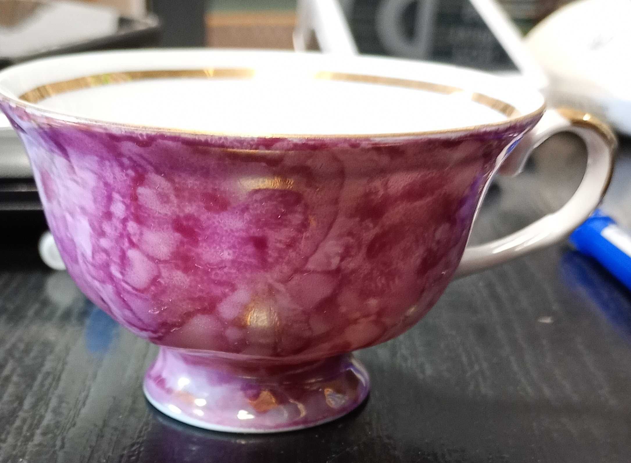 Zestaw do kawy na 6 osób  marmurkowy wzór porcelit Karolina z lat 70