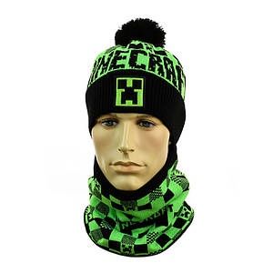 Дитячий осінньо-зимній комплект шапка та баф майнкрафт, роблокс