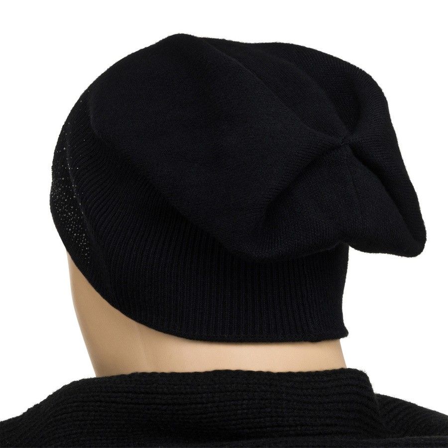 czarna czapka damska slouchy z dżetami - peterson