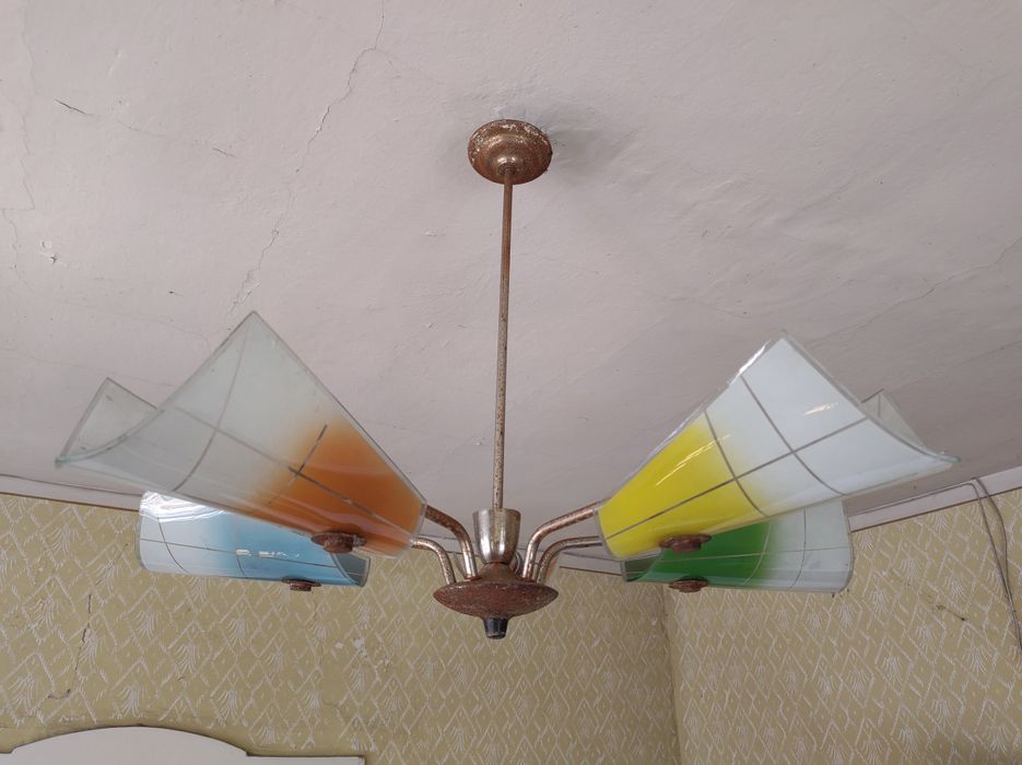 Żyrandol pięcioramienny A. Deev Łódź  - klasyk PRL lata 60 Vintage.