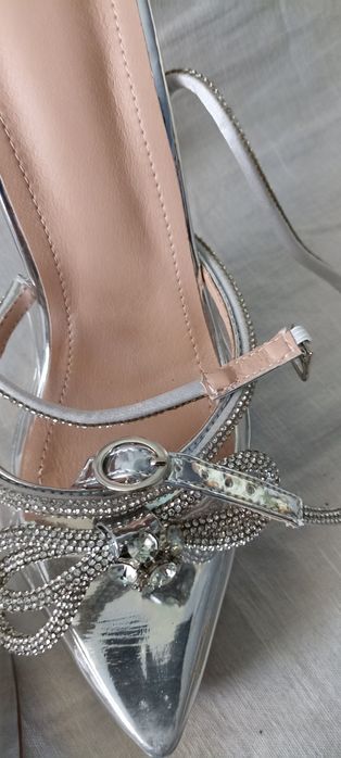 Szpilki sandałki przezroczyste odkryta pięta 40 41 z kryształkami
