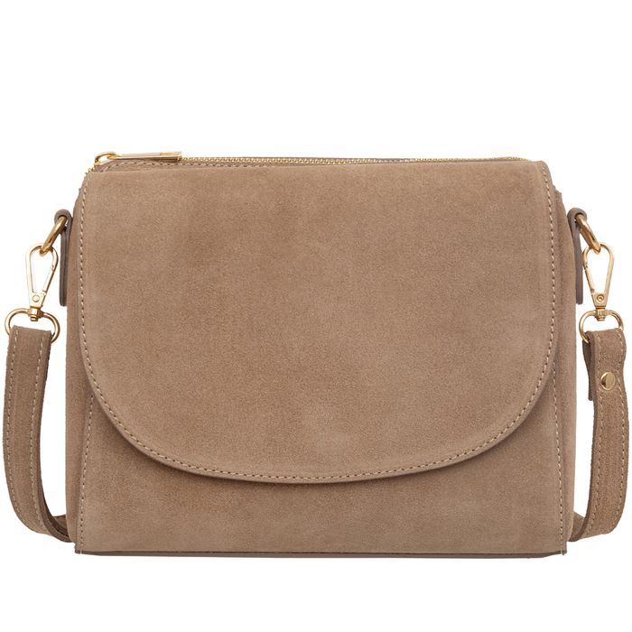 VERA PELLE torebka damska zamszowa listonoszka z paskiem V693 taupe