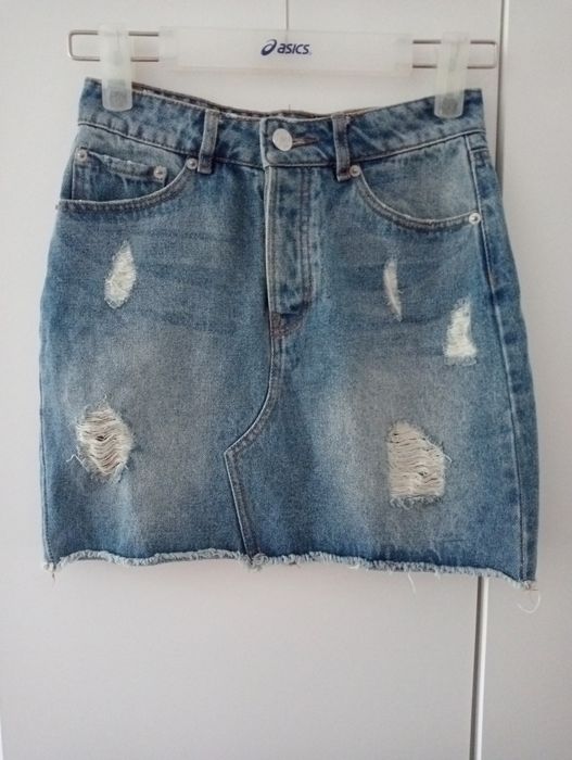 Mini spódniczka jeansowa z przetarciami BIK Bok # XS