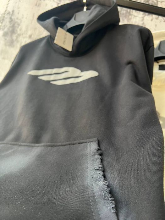 BALENCIAGA мужское худи оверсайз черное белое рванное женское унисекс