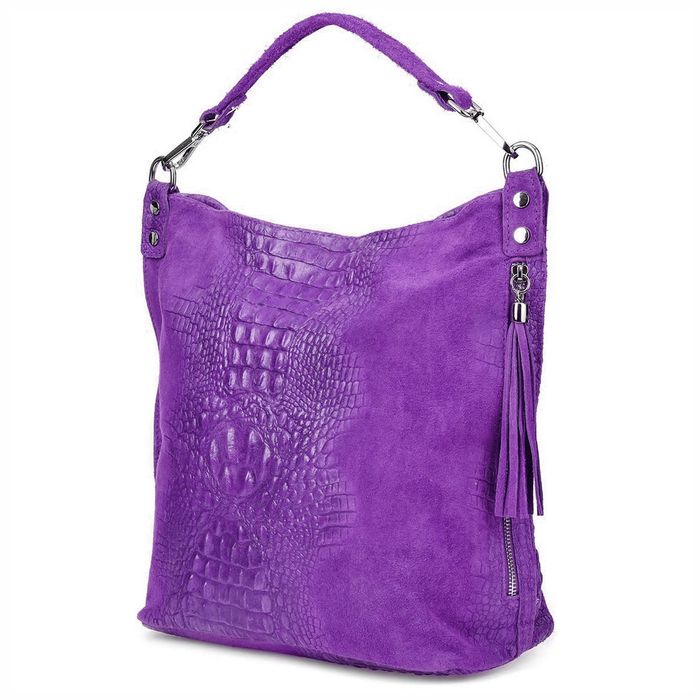 VERA PELLE torebka zamszowa worek kroko z paskiem V476 c.fioletowa