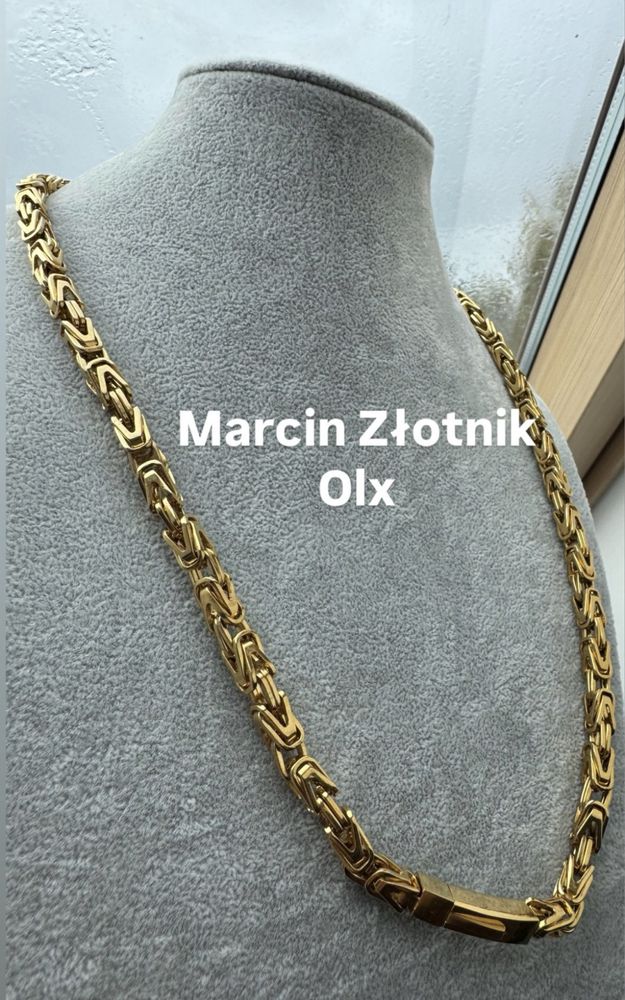 Złoty Męski Łańcuszek Splot Królewski pozłacany Zapiecie Szufladkowe