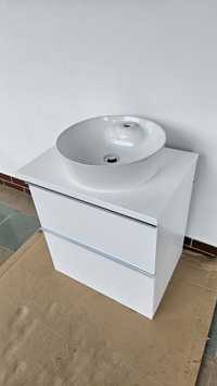 Podwieszana szafka łazienkowa Elita z okrągłą umywalką i korkiem klik