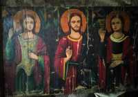 Украинская икона на холсте, XIX в. "Никита, Иисус, Варвара"