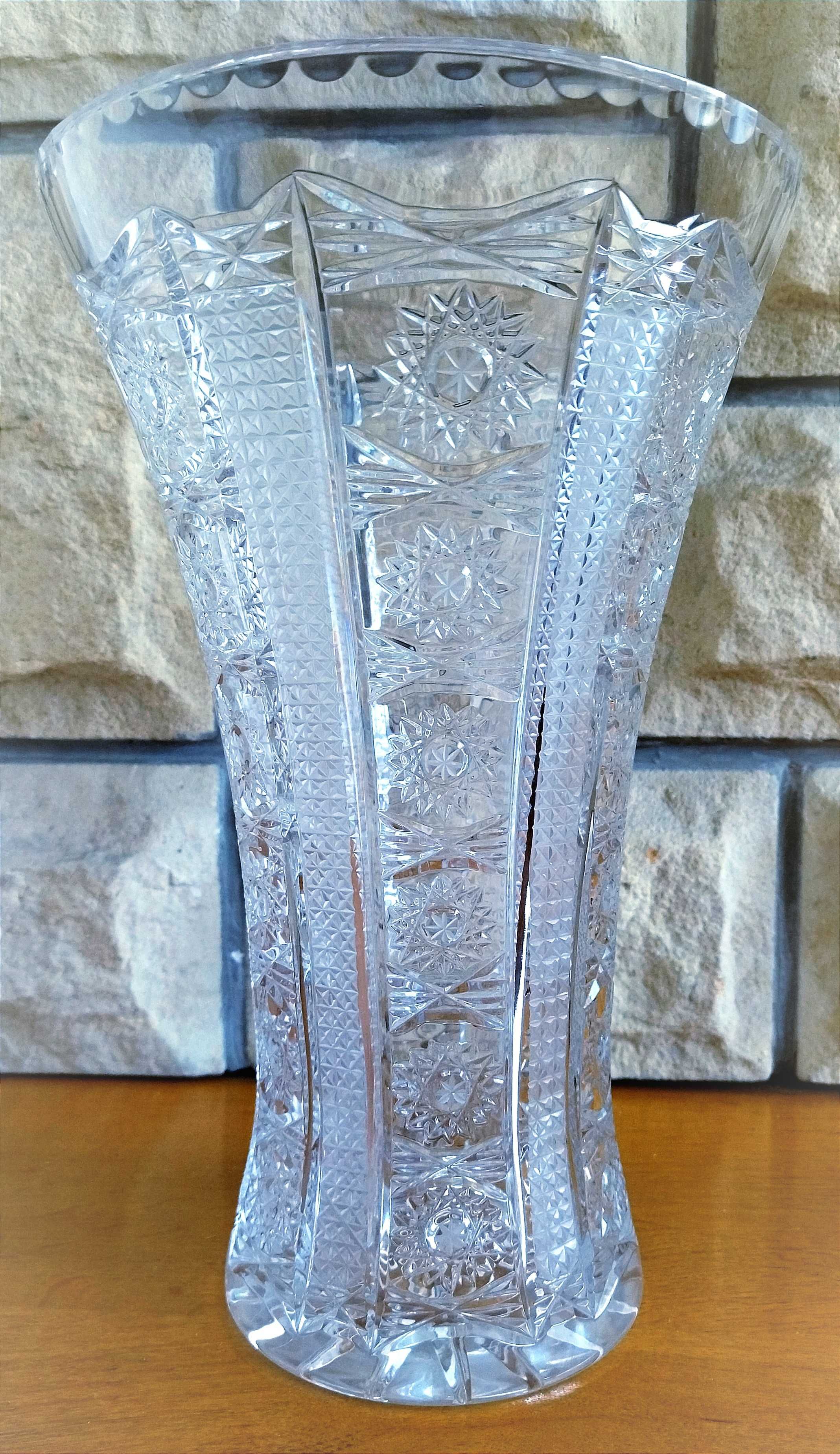 Bardzo duży wazon kryształowy 30 cm kryształ PRL idealny stan unikat