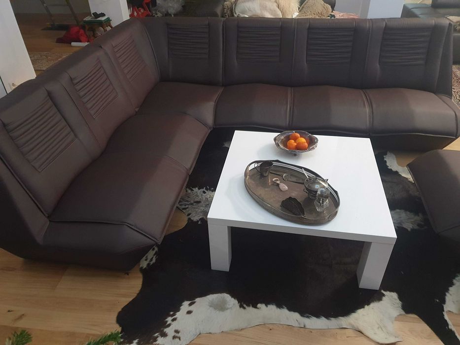 Duży Klasyczny Skórzany Narożnik + Fotel Czekolada Zestaw