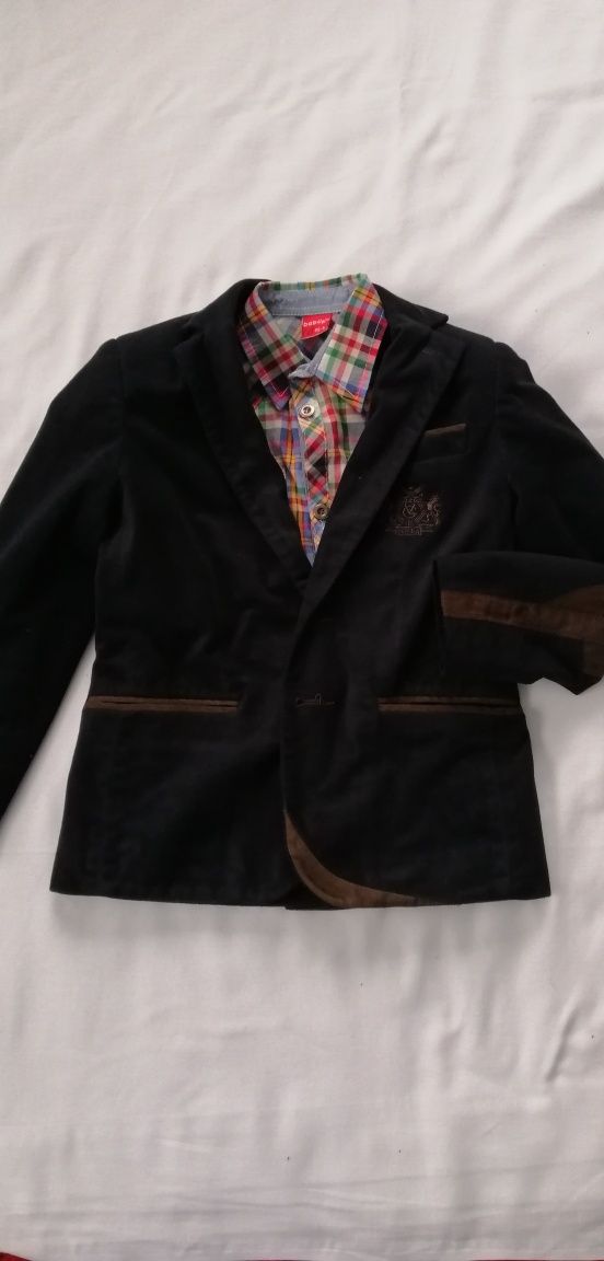 Піджак велюровий з підкладкою темно-синій з коричневими вставками 6-7
