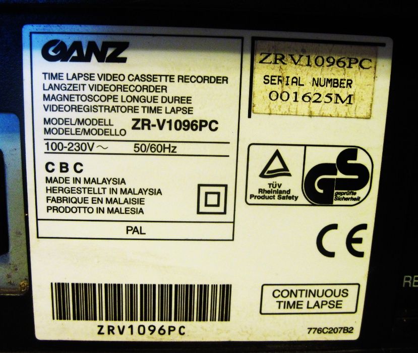 Кассетный видеорегистратор(в/маг)для видео наблюдения GANZ ZR-V1096PC