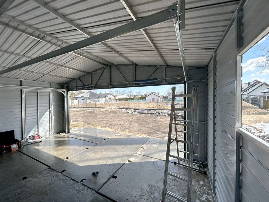 garaż blaszany grafit dwuspadowy 4x5 5x5 6x6 6x5,8 brama segmentowa