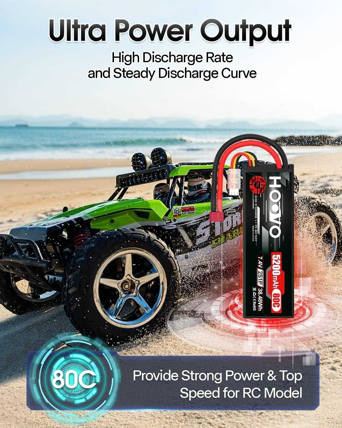 Акумулятор HOOVO 2S LiPo 7,4V 5200mAh 80C роз'ємом Deans 38.48Wh