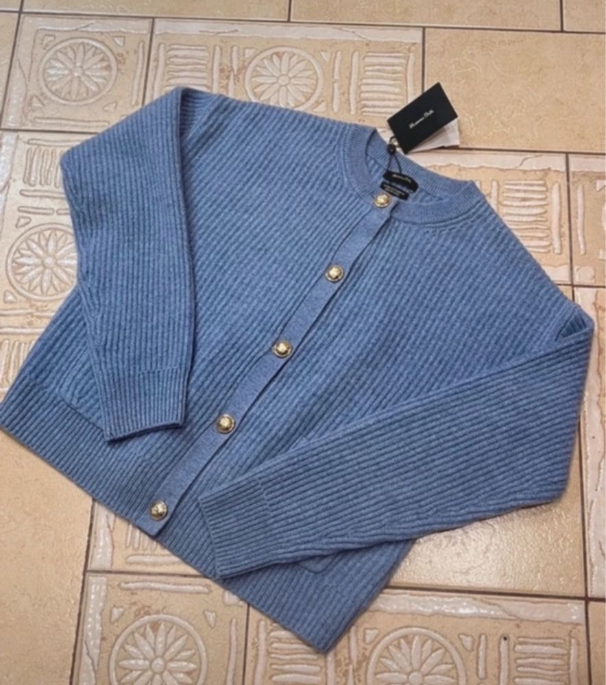 Sweter kardigan M 38 massimo dutti niebieski kaszmir wełna hit viral