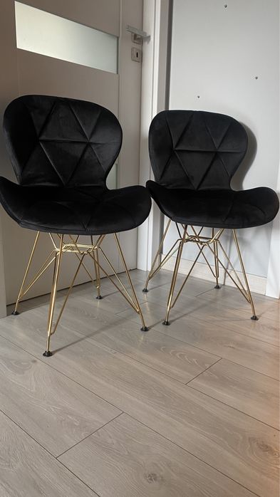 Krzesło welurowe aksamit złoto złote nogi Glamour art deco