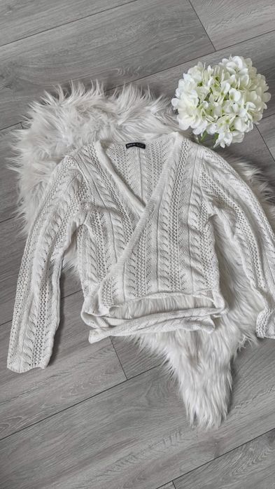 Sweter damski ażurowy biały sweterek zawiązywany krótki S 36 Shein