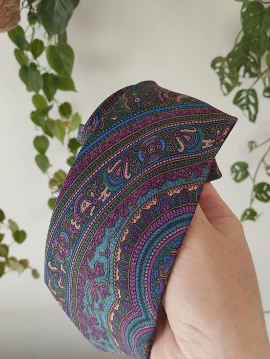 Krawat jedwabny 100% silk kolorowy, ornament, we wzorki 9 cm Angelo Li